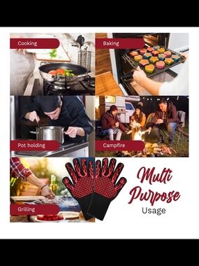Gloves Heat Resistant  with Red Flames And Non Slip Dots Grip New